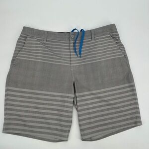 Hang Ten Hybrid Shorts Mens 40 Gray Stripe Board Shorts Unlined Surfing 10" Swim